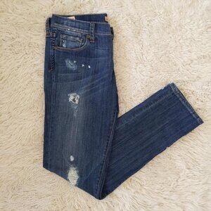 Distressed dark navy blue jeans size 27